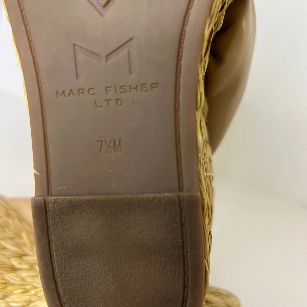 Marc Fisher LTD Navina‎ Leather Platform Wedge Espadrille Sandals Puffy Knot 7.5
